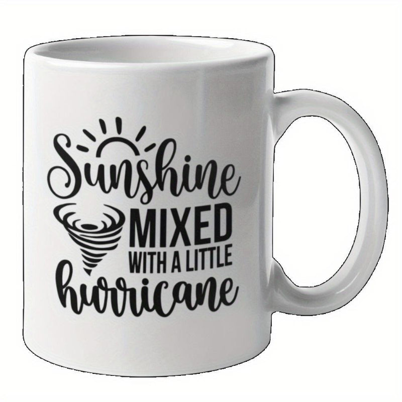 Tailorly White Ceramic 11 oz Mug - Sunshine Mixed With A Little Hurricane Minimalist Sun Rays Shining Over A Swirling Dark Spiral Wind Hurricane