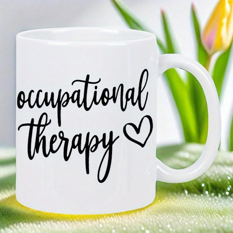 Tailorly White Ceramic 11 oz Mug - Occupational Therapy Minimalist Black Script Lettering With A Simple Hand Drawn Outline Heart
