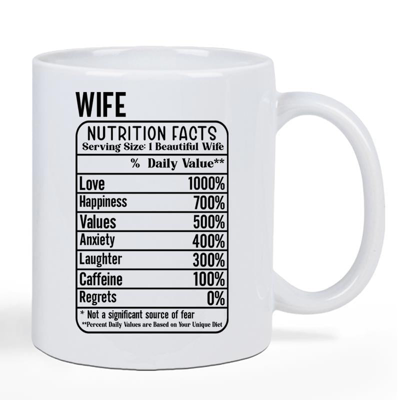 Tailorly White Ceramic 11 oz Mug - Wife Nutrition Facts Minimalist Black And White Grid Listing Unique Personal Traits Label