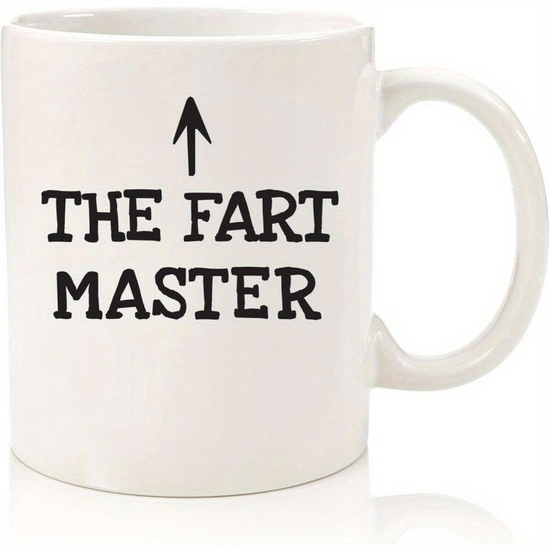 Tailorly White Ceramic 11 oz Mug - The Fart Master Simple Minimalist Black Upward Pointing Arrow Over Bold Text Arrow