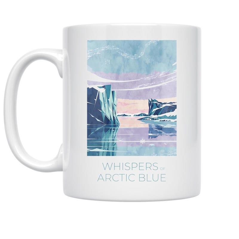 Tailorly White Ceramic 11 oz Mug - Whispers Arctic Blue Serene Watercolor Arctic Landscape With Frozen Mountains Floating On Calm Water Iceberg