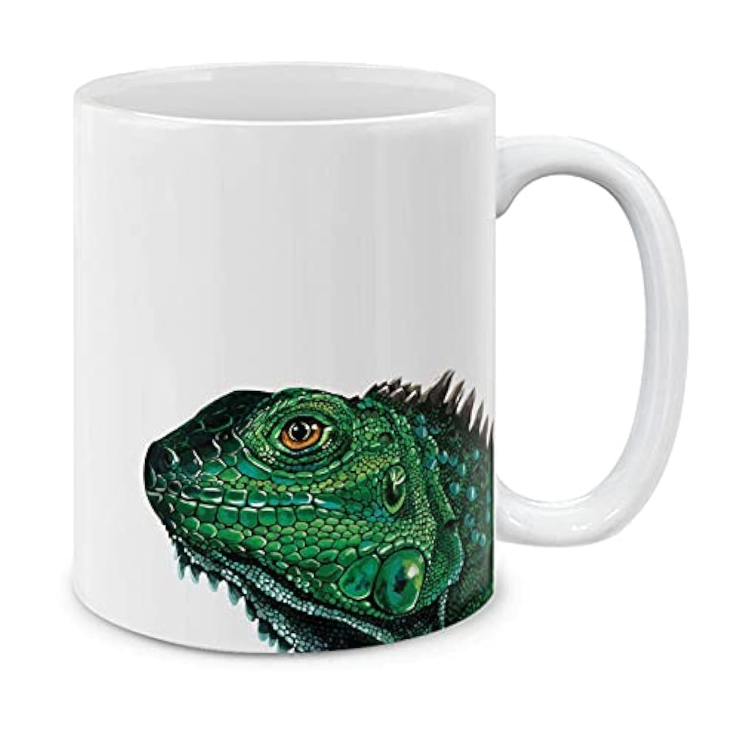 Tailorly White Ceramic 11 oz Mug - Vibrant Green Detailed Scales Peeking From Corner Realistic Reptile Portrait Nature Iguana