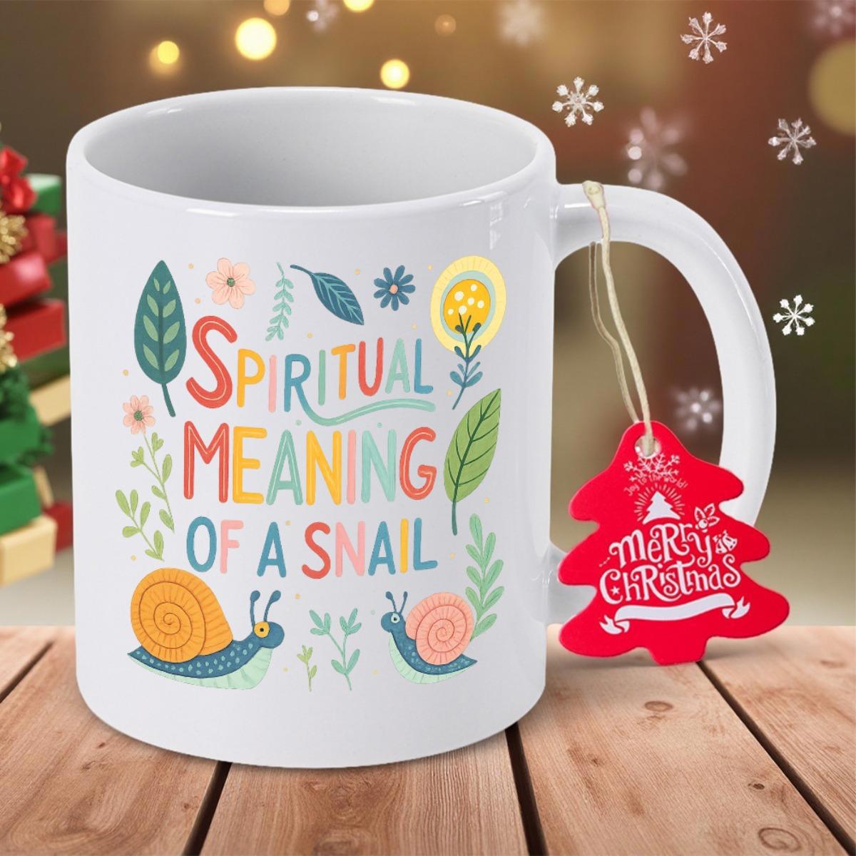 Tailorly White Ceramic 11 oz Mug - Spiritual Meaning Of A Snail Colorful Hand Drawn Leaves And Tiny Flowers Surrounding A Garden Snail