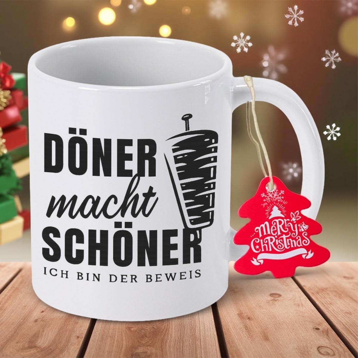 Tailorly White Ceramic 11 oz Mug - Merry Christmas Vertical Rotating Meat Spit With Carved Layers And Flavorsome Kebab