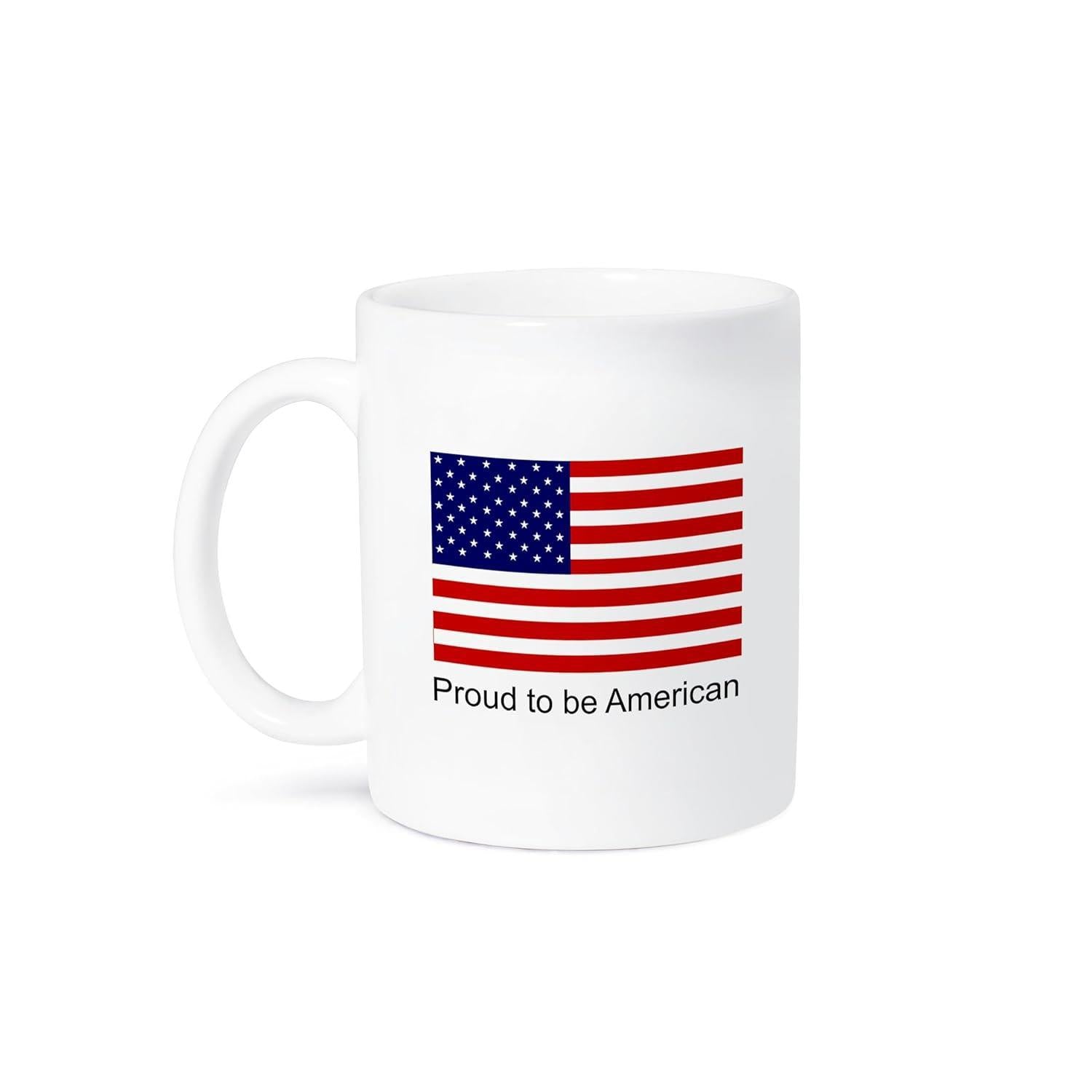 Tailorly White Ceramic 11 oz Mug - Proud To Be American Patriotic Stars And Stripes Waving Pattern Representing United States Glory Flag