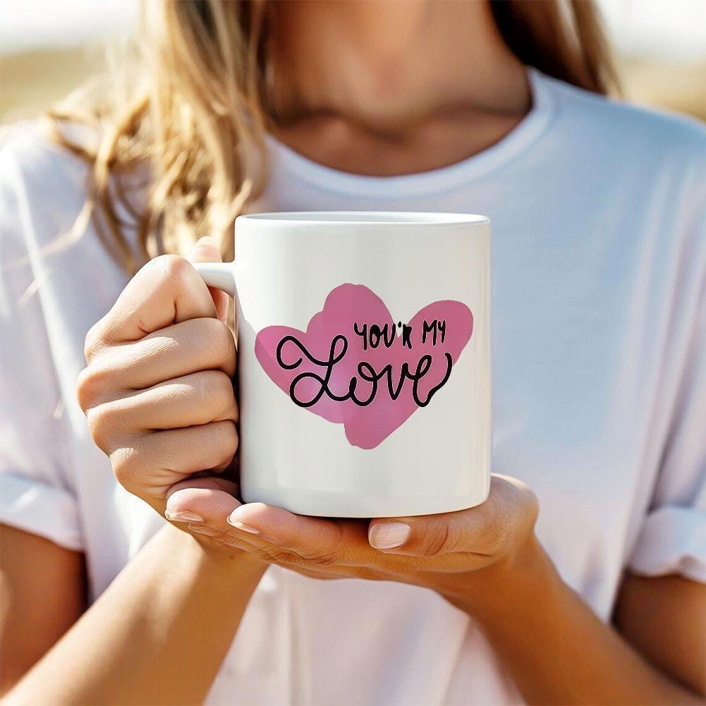 Tailorly White Ceramic 11 oz Mug - Youre My Love Minimalist Pink Abstract Shape With Romantic Script Elegant Cursive Heart