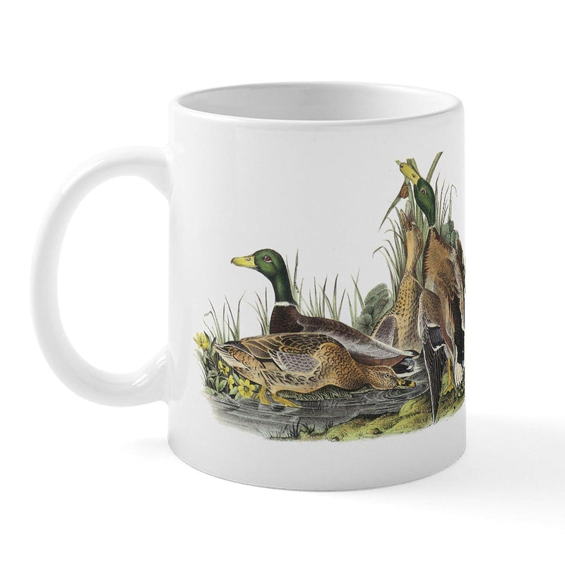 Tailorly White Ceramic 11 oz Mug - Vintage Style Mallard Floating On Serene Marsh Waters With Wild Reeds Duck