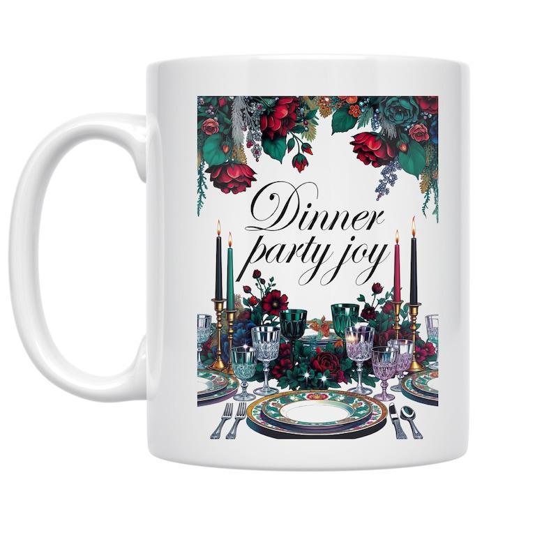 Tailorly White Ceramic 11 oz Mug - Dinner Party Joy Elegant Festive Banquet Setting Featuring Roses Candles And Classic Dining Ware Table