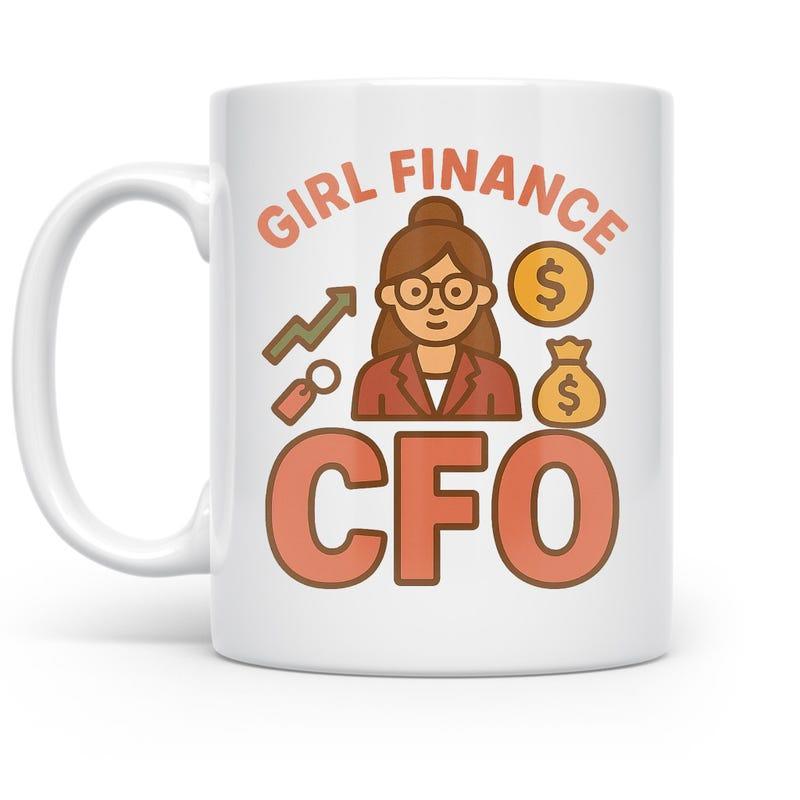 Tailorly White Ceramic 11 oz Mug - Girl Finance CFO Professional Female Executive Among Various Financial Growth And Money Icons Woman