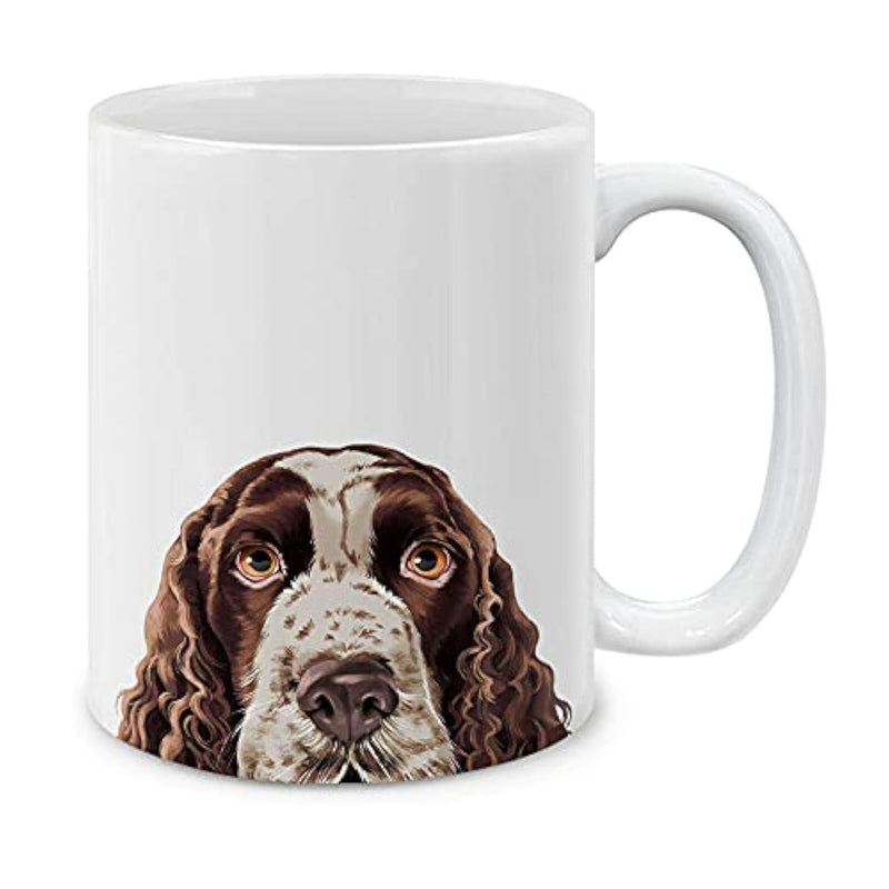 Tailorly White Ceramic 11 oz Mug - Curious Brown And White Spotted Peeking Long Eared Loyal Pet Dog