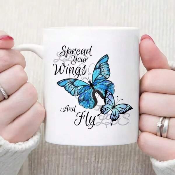 Tailorly White Ceramic 11 oz Mug - Spread Your Wings And Fly Two Vibrant Blue Butterflies Fluttering Gracefully With Detailed Wings Butterfly