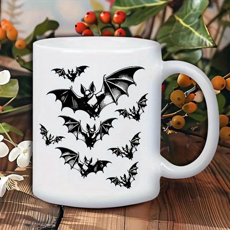 Tailorly White Ceramic 11 oz Mug - Gothic Flying Winged Creatures Dancing Within A Dark Halloween Midnight Bat