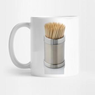 Tailorly White Ceramic 11 oz Mug - Metallic Cylinder Container Filled With Numerous Sharp Wooden Sticks Toothpick Holder