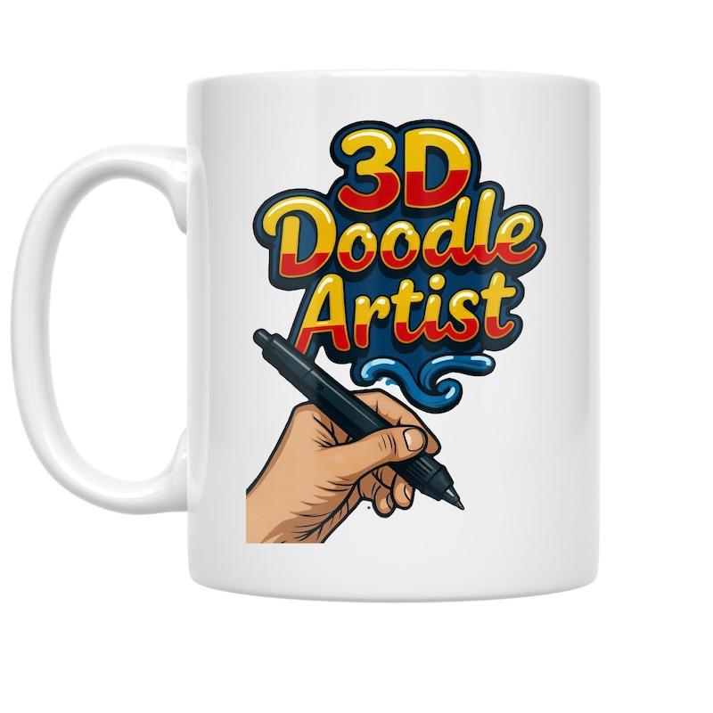 Tailorly White Ceramic 11 oz Mug - 3D Doodle Artist Creative Hand Holding Prototyping Tool With Vibrant Artistic Liquid Splashes Pen