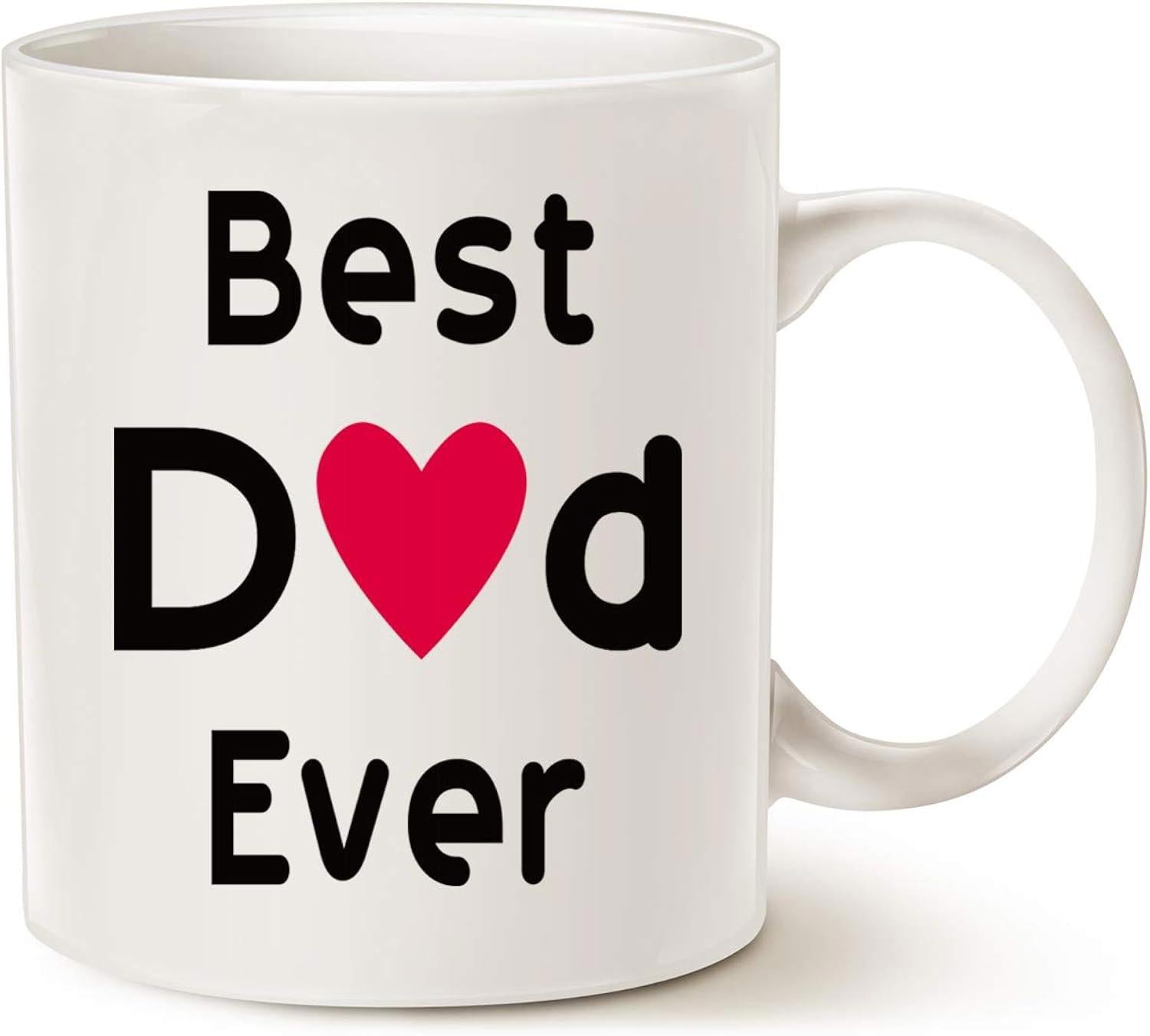 Tailorly White Ceramic 11 oz Mug - Best Dad Ever Minimalist Ceramic Vessel With Vibrant Crimson Heart Centered Among Bold Black Letters Mug