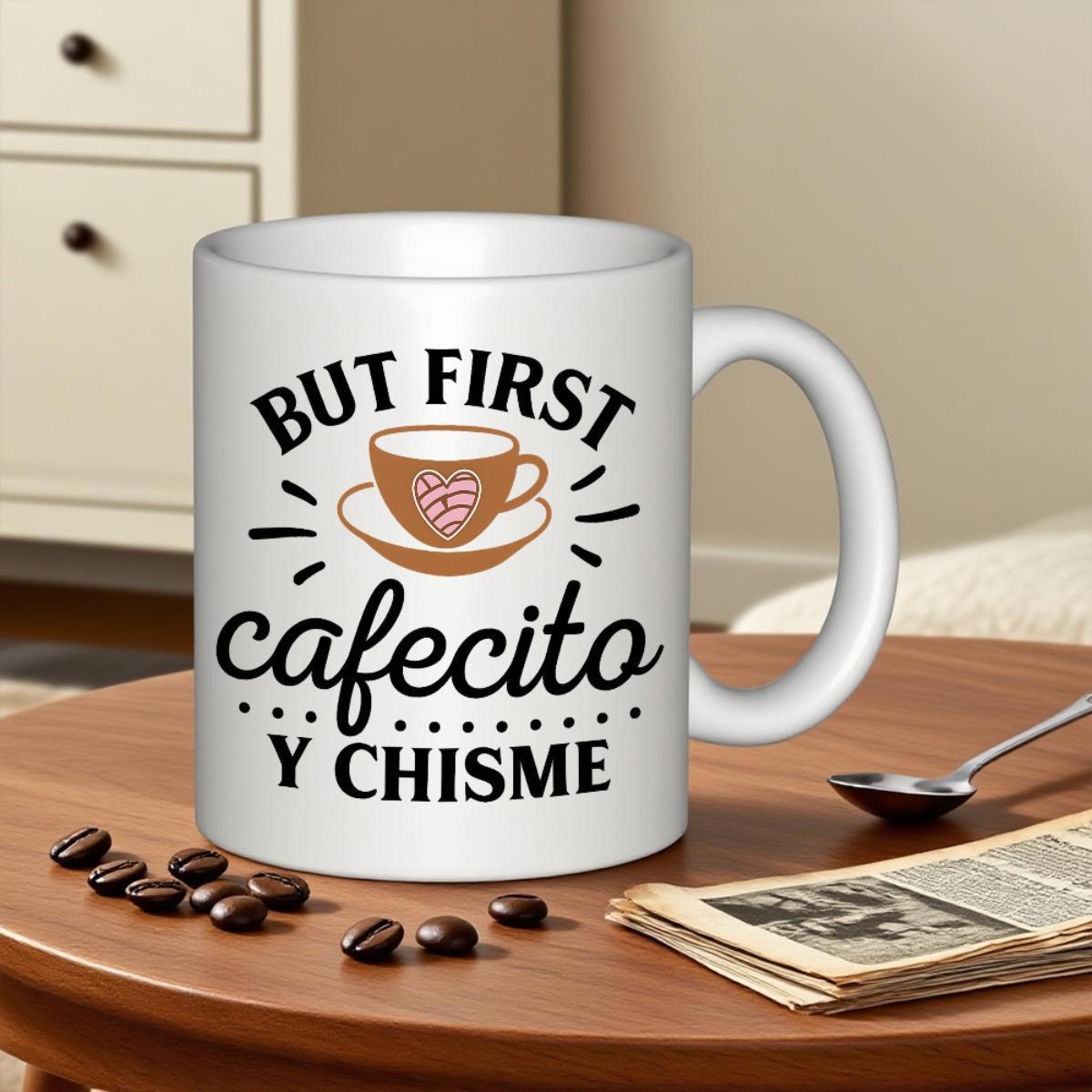 Tailorly White Ceramic 11 oz Mug - But First Coffee Cup With Heart Latte Art Surrounded By Radiant Sunburst Lines Mug