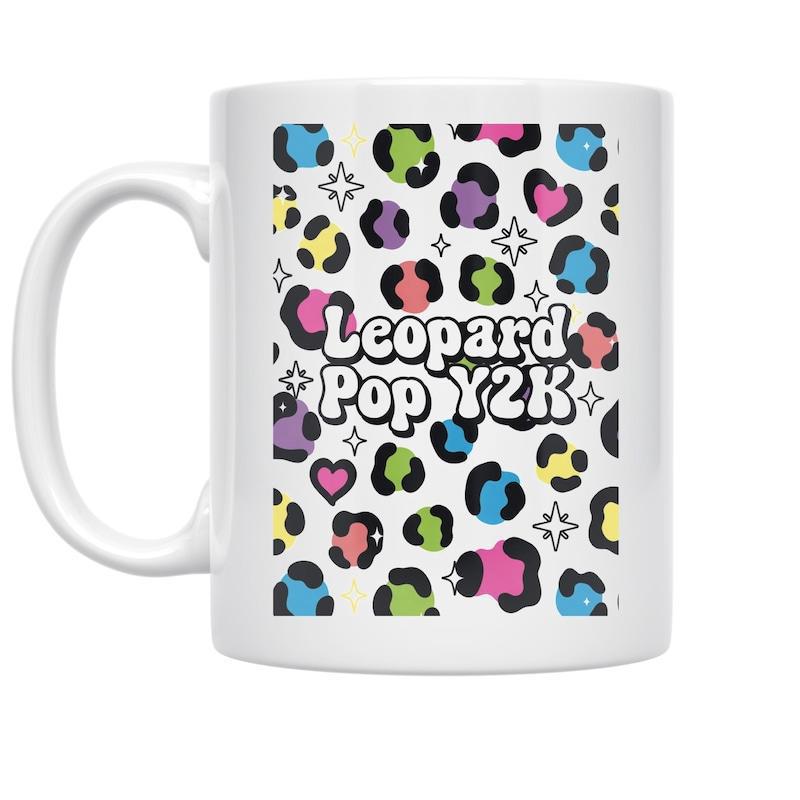 Tailorly White Ceramic 11 oz Mug - Leopard Pop Y2K Colorful Retro Animal Pattern Featuring Vibrant Spots And Twinkling Star Sparkles Leopard