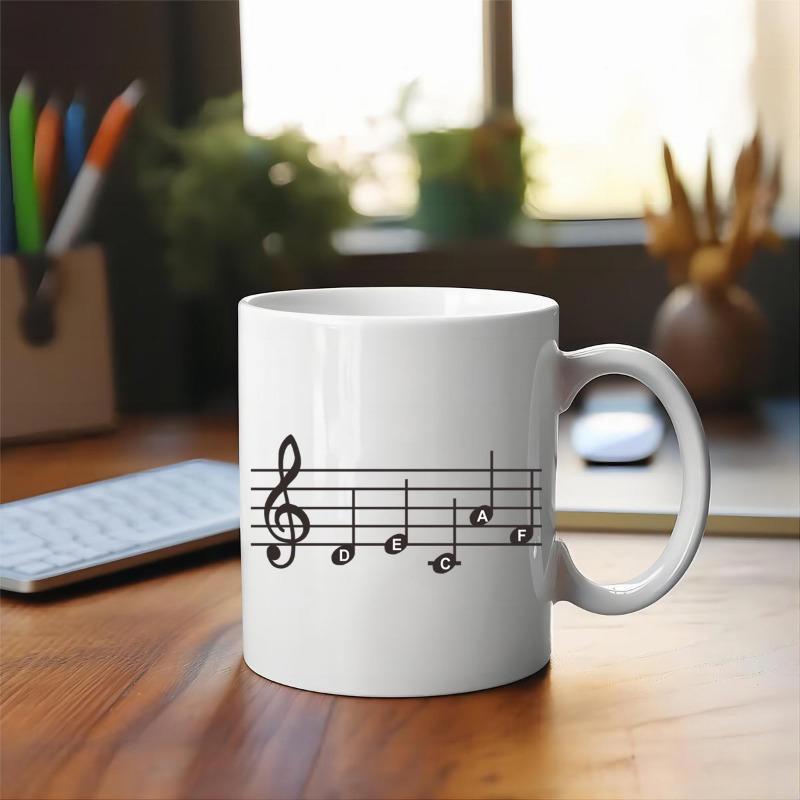 Tailorly White Ceramic 11 oz Mug - Black Musical Notation Staff With Treble Clef And Rhythmic Notes Mug