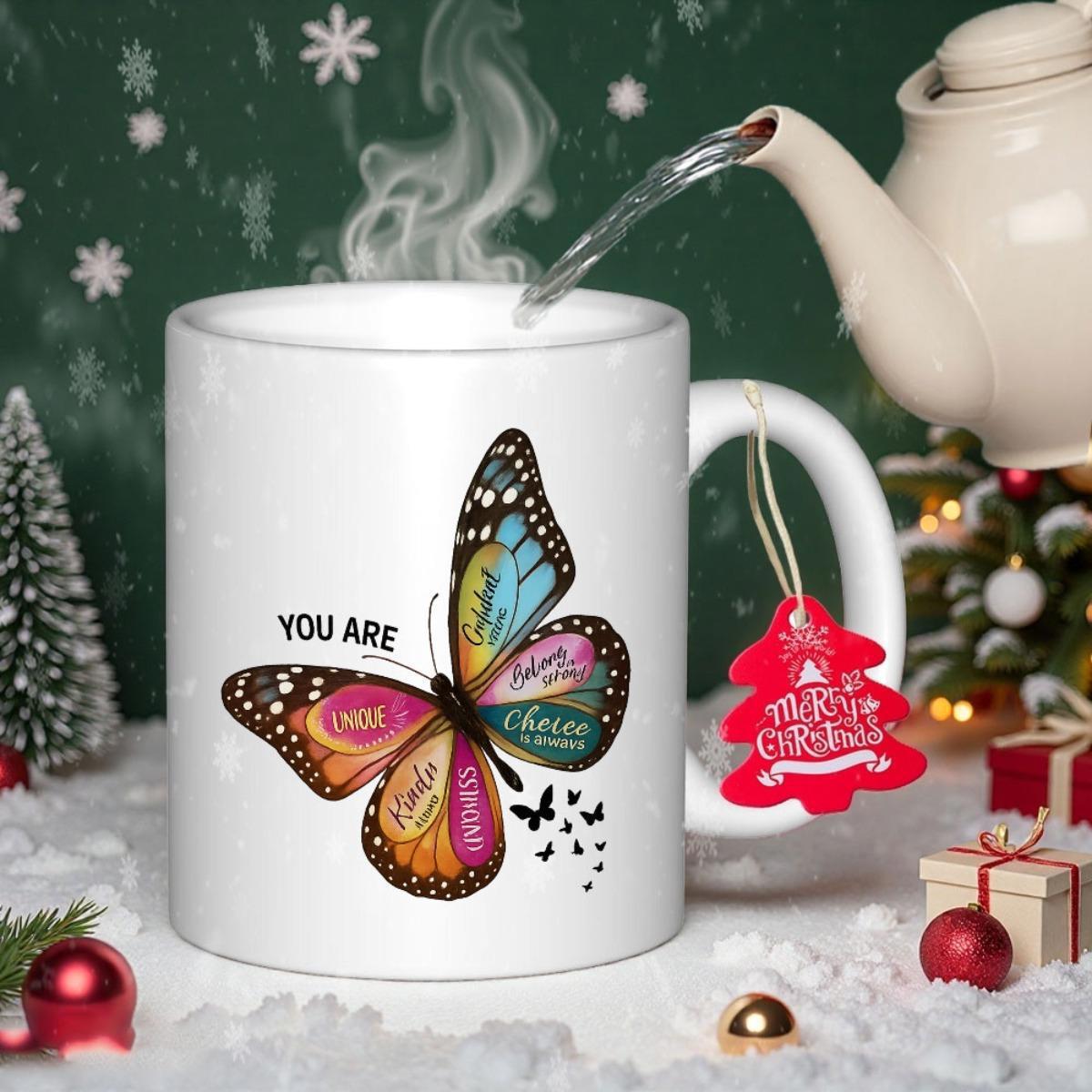 Tailorly White Ceramic 11 oz Mug - You Are Smart Brave Kind Creative Beautiful Capable Colorful Artistic Wings With Inspirational Quotes And Delicate Trailing Mini