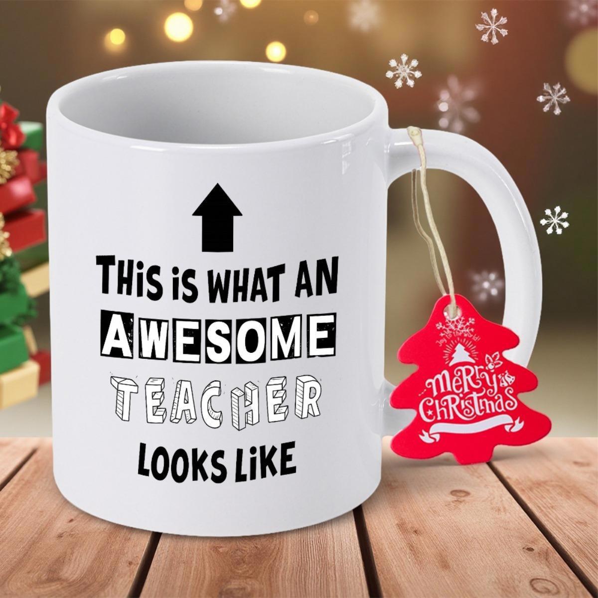 Tailorly White Ceramic 11 oz Mug - This Is What An Awesome Teacher Looks Like Minimalist Black Upward Arrow With Bold Modern Typography Printed On Ceramic Mug
