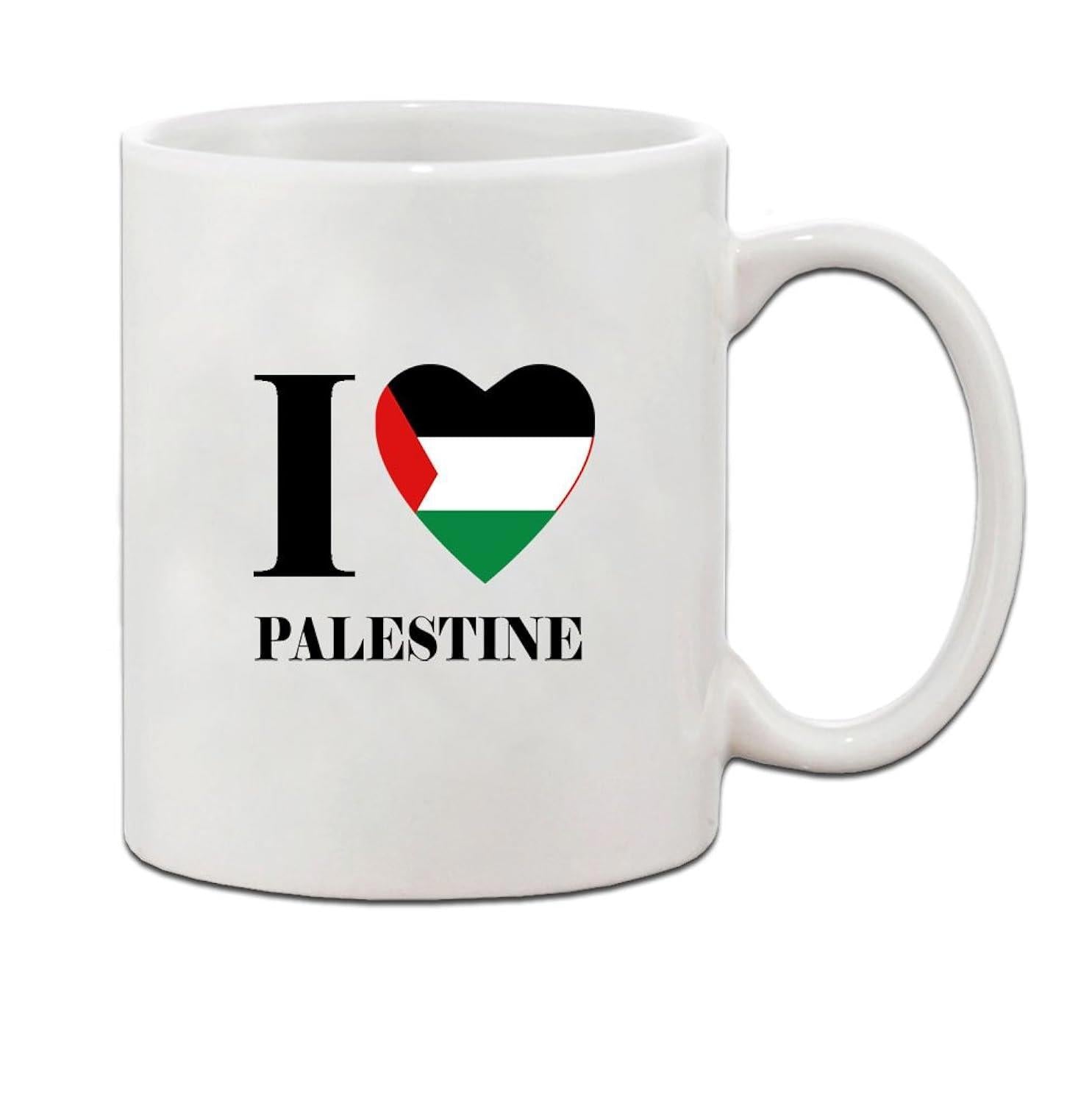 Tailorly White Ceramic 11 oz Mug - I Palestine Heart Shape Filled With National Flag Colors For Patriotic Display Mug