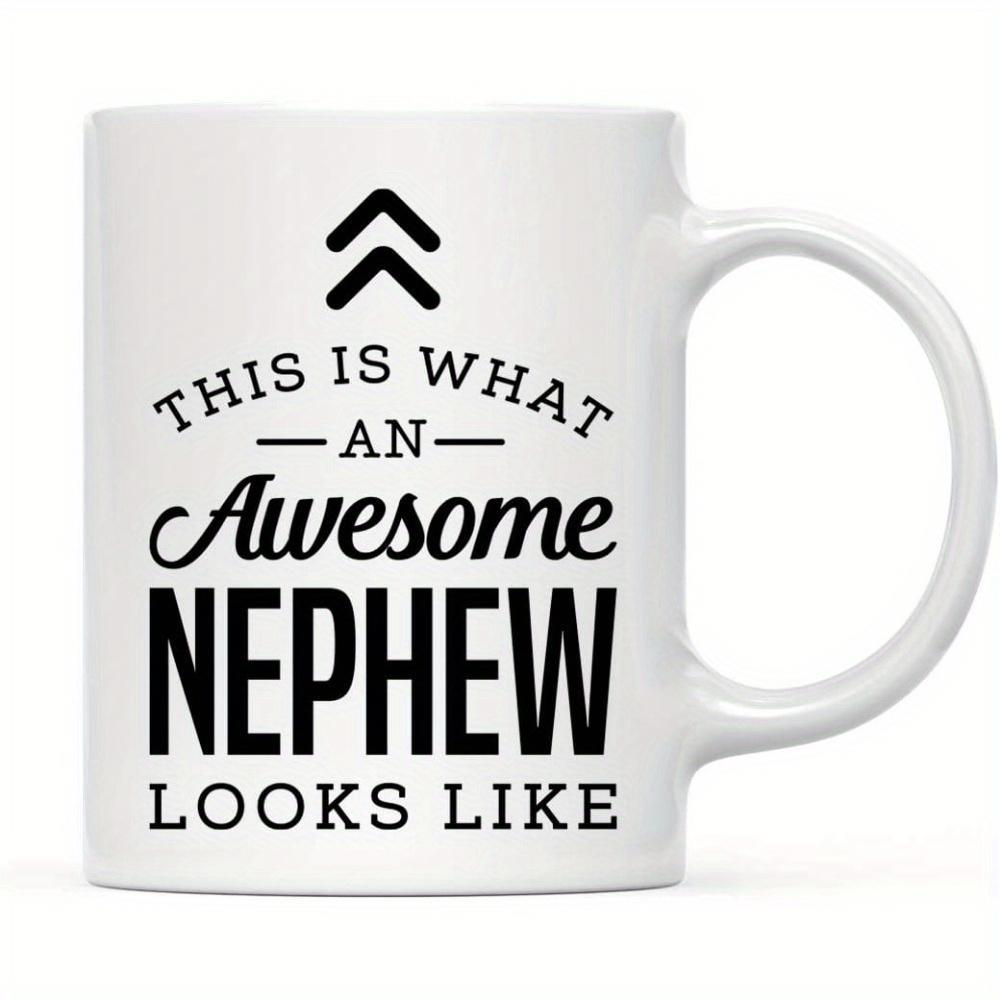 Tailorly White Ceramic 11 oz Mug - This Is What An Awesome Nephew Looks Like Minimalist Black Text Typography Featuring Double Chevrons And Decorative Accents Mug