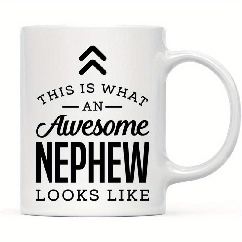 Tailorly White Ceramic 11 oz Mug - This Is What An Awesome Nephew Looks Like Minimalist Black Text Typography Featuring Double Chevrons And Decorative Accents Mug