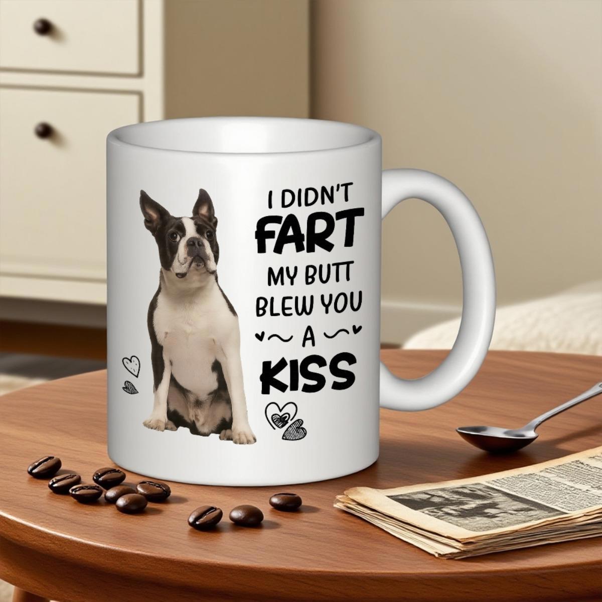 Tailorly White Ceramic 11 oz Mug - I Didnt Fart My Butt Blew You A Kiss Majestic Black And White Dog Sitting Calmly In A Studio Setting Dog