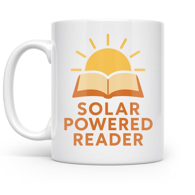 Tailorly White Ceramic 11 oz Mug - Solar Powered Reader Radiant Yellow Sun Rising Above An Open Scholarly Knowledge Book