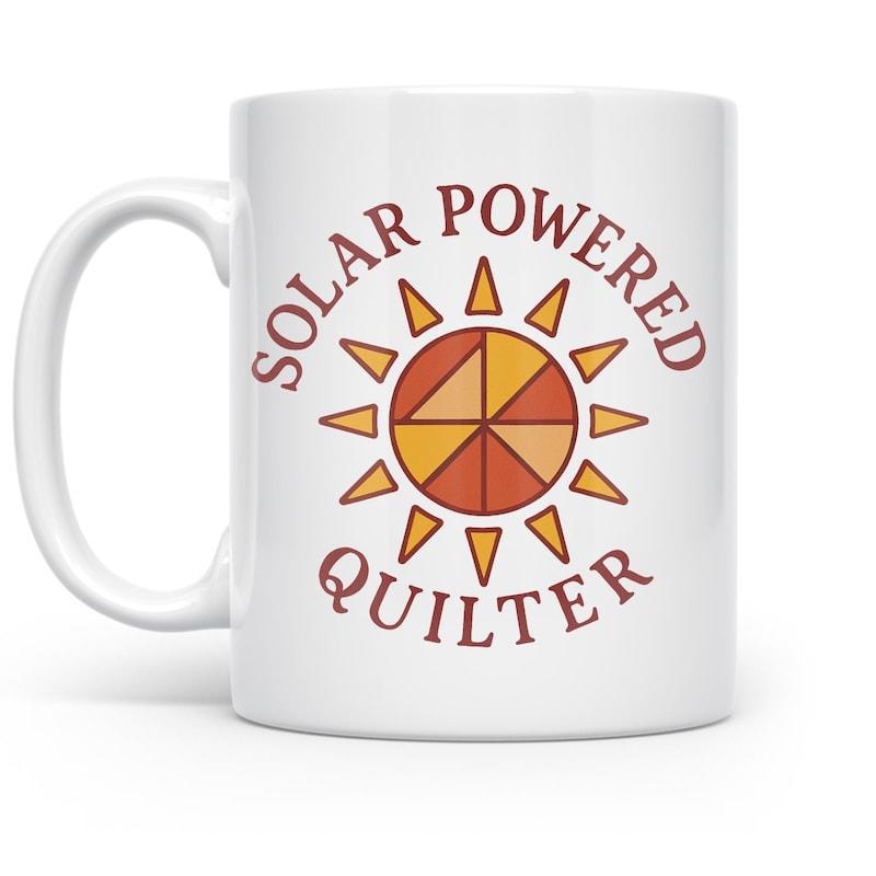 Tailorly White Ceramic 11 oz Mug - Solar Powered Quilter Vibrant Geometric Rays With Warm Tones And Patterned Inner Sun