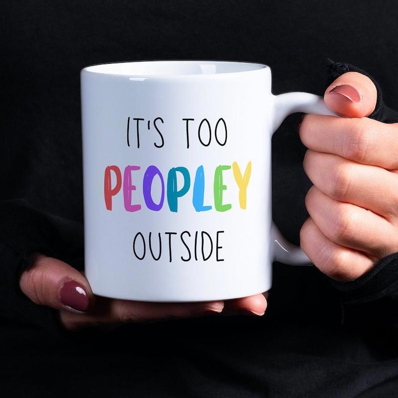 Tailorly White Ceramic 11 oz Mug - Its Too Peopley Outside Minimalist Glossy White Ceramic Vessel Held By Gentle Hands In Darkness Mug