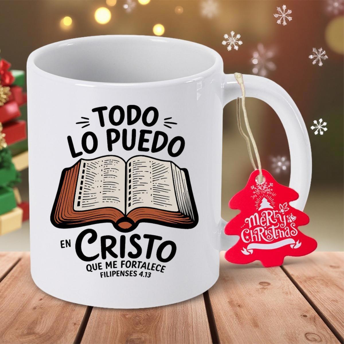 Tailorly White Ceramic 11 oz Mug - Merry Christmas Elegant Open Holy Scripture Design With Clear Black Outlined Pages Bible