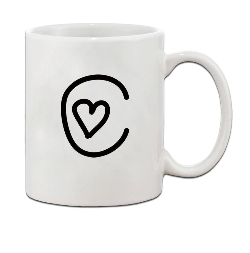 Tailorly White Ceramic 11 oz Mug - C Minimalist Hand Drawn Style Black Letter With Small Heart Mug