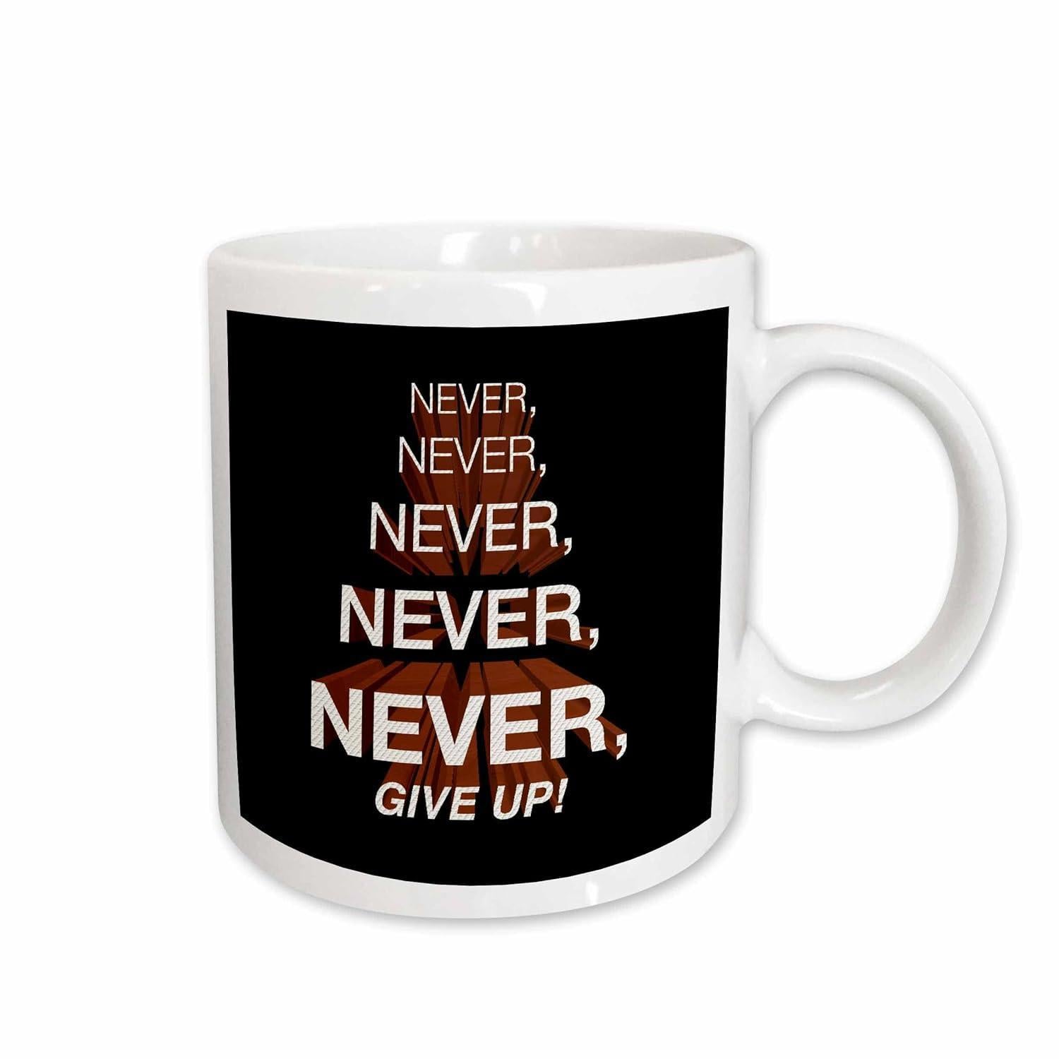 Tailorly White Ceramic 11 oz Mug - Never Give Up Minimalist Geometric Wooden Layers Set Against Dark Background Tree