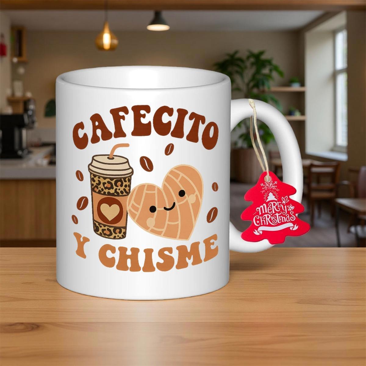 Tailorly White Ceramic 11 oz Mug - Merry Christmas Smiling Heart Sweet Bread Beside Leopard Pattern To Go Cup Coffee