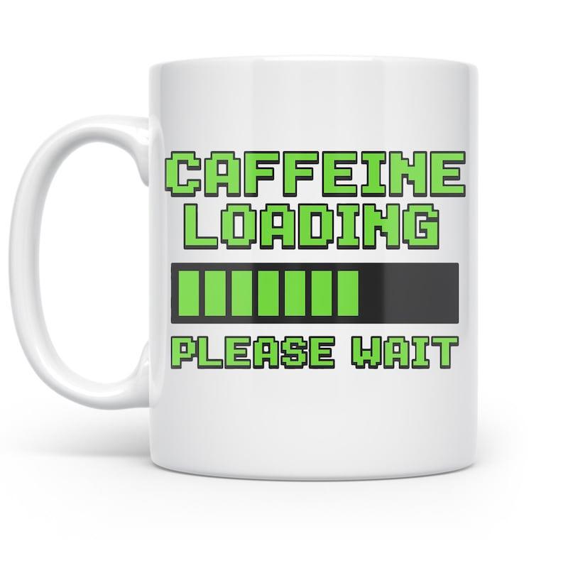 Tailorly White Ceramic 11 oz Mug - Caffeine Loading Please Wait Green Digital Pixelated Progress Status Bar With Retro Video Game Style Mug