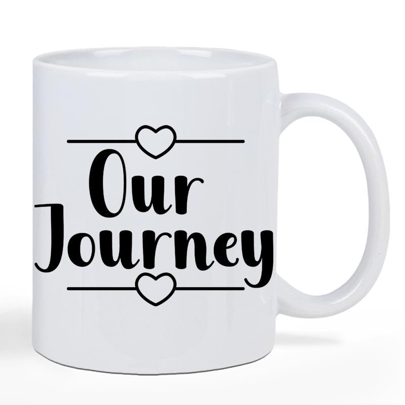 Tailorly White Ceramic 11 oz Mug - Our Journey Simple Black Symmetrical Lines With Decorative Small Elegant Hearts Heart