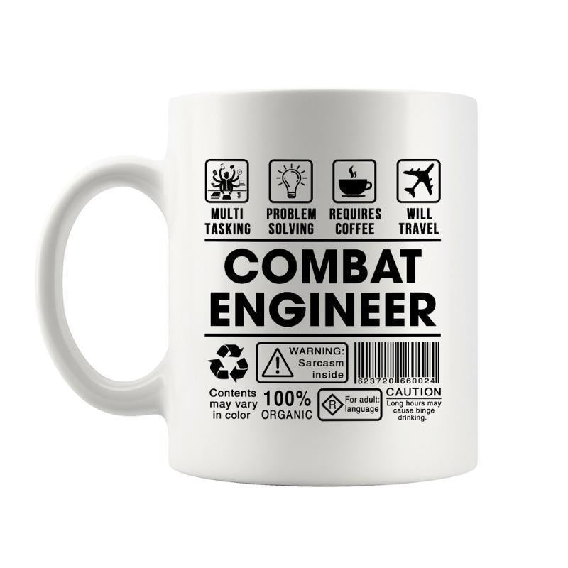 Tailorly White Ceramic 11 oz Mug - Multi Tasking Problem Solving Requires Coffee Will Travel Combat Engineer Warning Sarcasm Professional Military Career Label