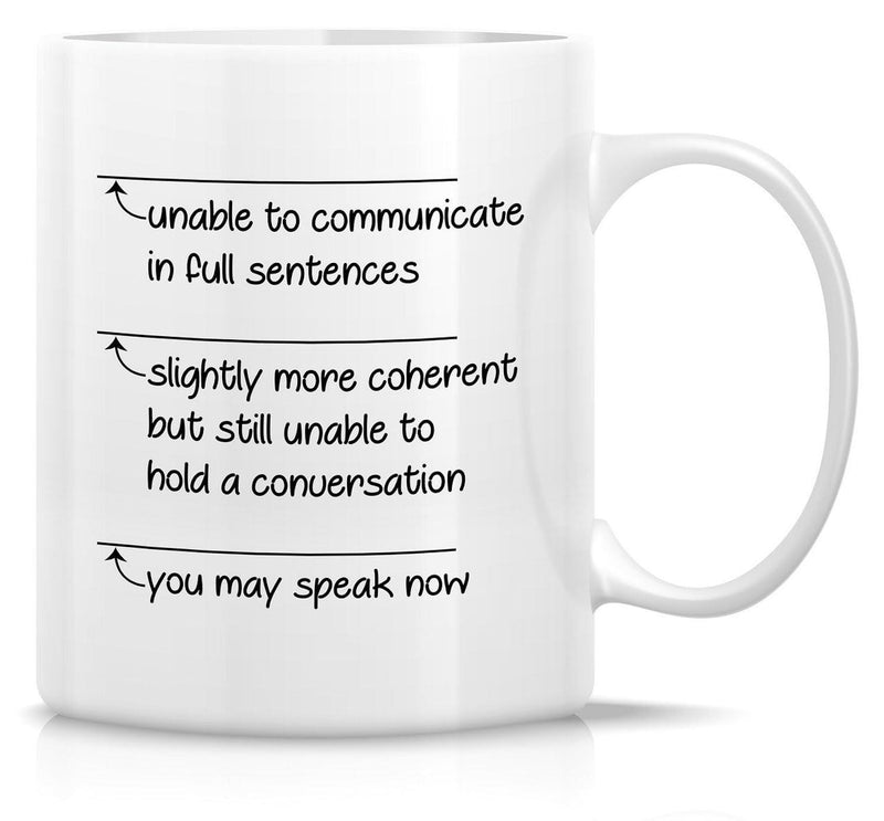 Tailorly White Ceramic 11 oz Mug - Unable To Communicate Slightly More Coherent You May Speak Now Simple Horizontal Lines With Small Decorative Arrows And