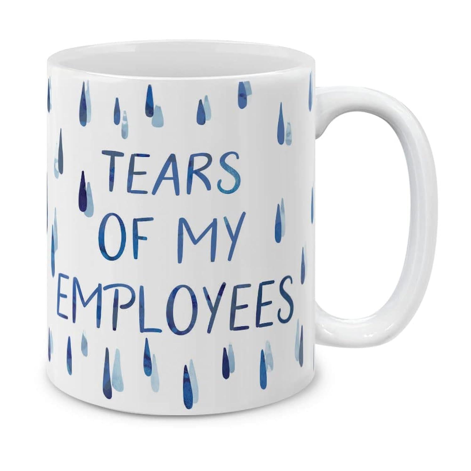 Tailorly White Ceramic 11 oz Mug - Tears Of My Employees Blue Watercolor Teardrops Falling Gently Across A Polished Mug