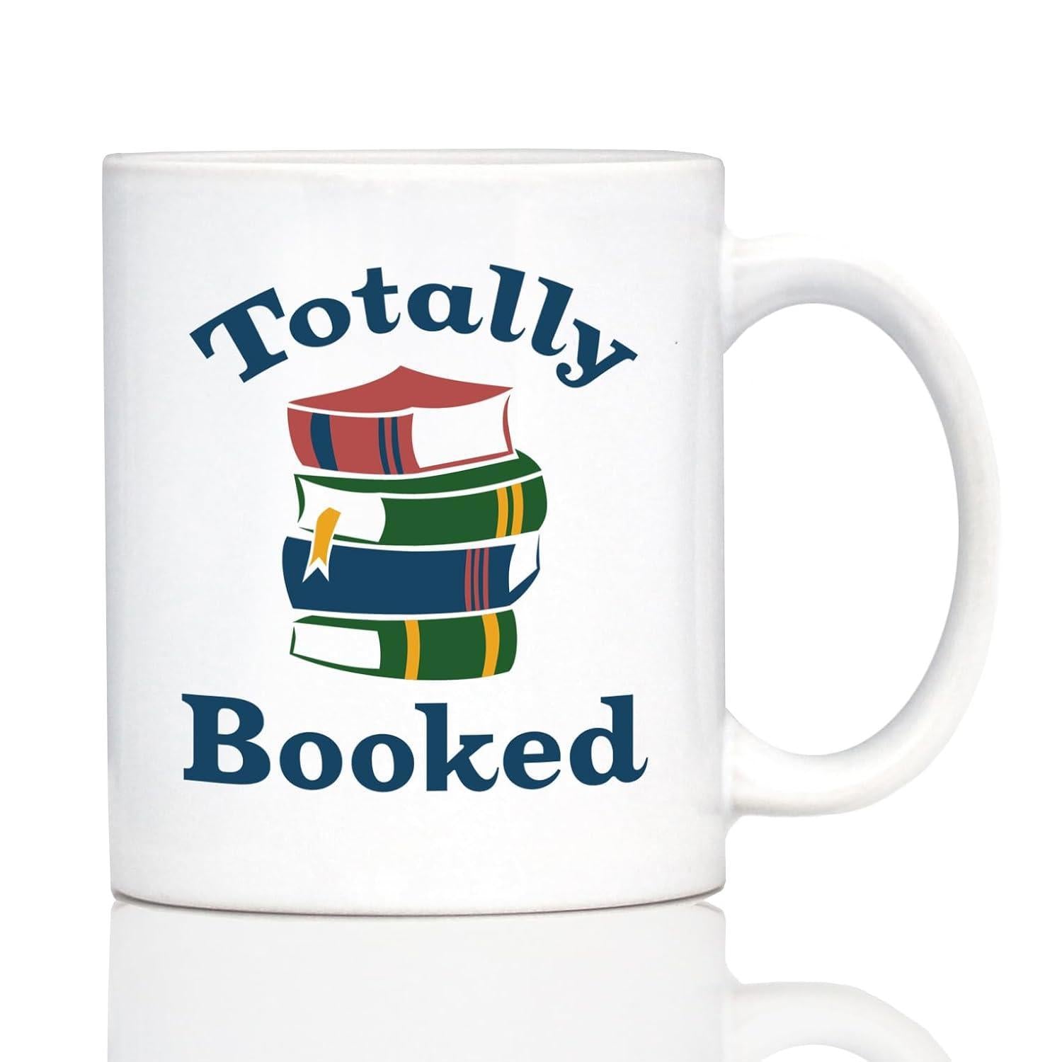 Tailorly White Ceramic 11 oz Mug - Totally Booked Colorful Stack Of Hardcover Vintage Reading Literature Enthusiast Books