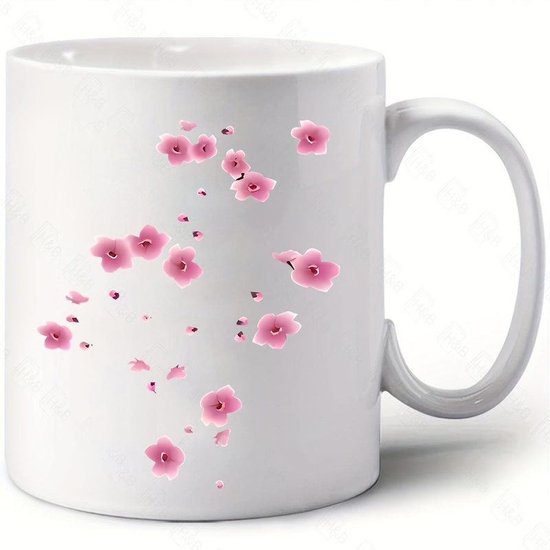 Tailorly White Ceramic 11 oz Mug - Delicate Pink Cherry Blossoms Floating Gracefully Through The Gentle Spring Air Flower