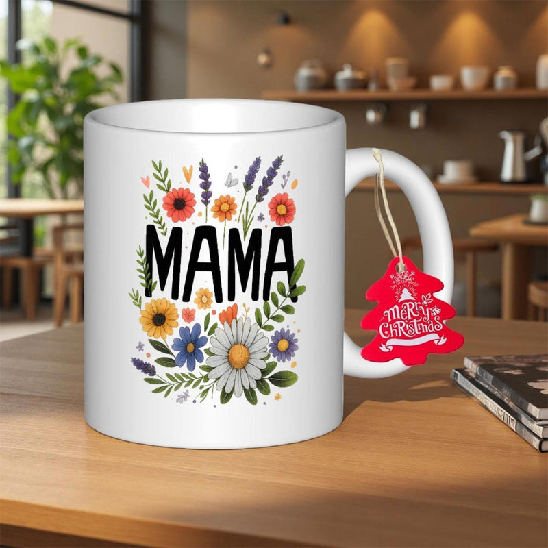Tailorly White Ceramic 11 oz Mug - Mama Blooming Wildflowers With Vibrant Petals And Lush Green Leaves Featuring Daisy Flower