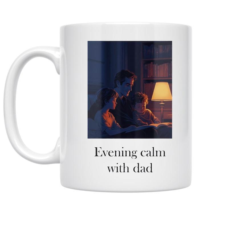 Tailorly White Ceramic 11 oz Mug - Evening Calm With Dad Warm Dim Room With Golden Lamp Light Shining On Father And Child Mug