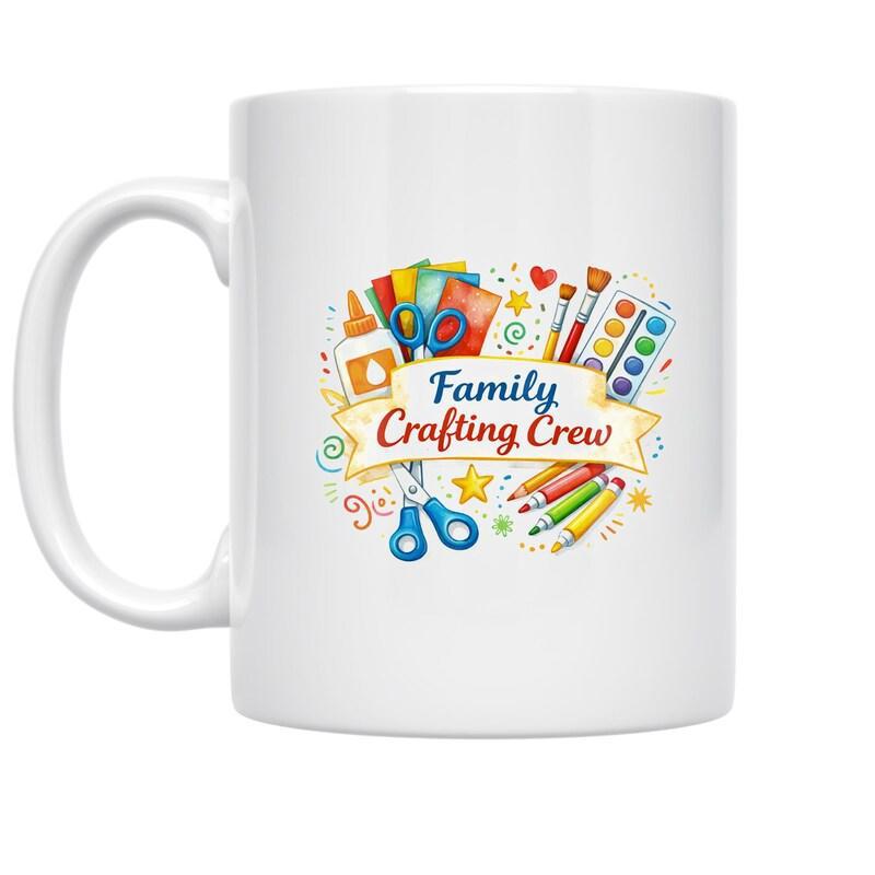 Tailorly White Ceramic 11 oz Mug - Family Crafting Crew Vibrant Artistic Tools With Scissors And Brushes Among Creative Supplies