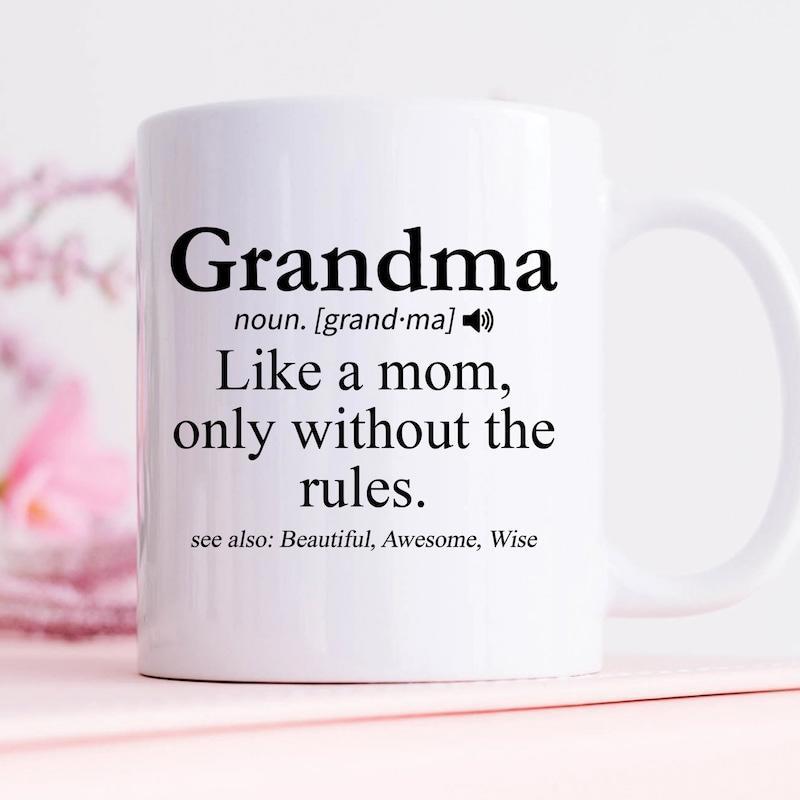 Tailorly White Ceramic 11 oz Mug - Grandma Like A Mom Only Without The Rules Minimalist Dictionary Style Definition Layout Printed On A
