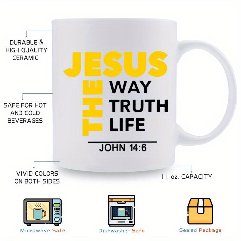 Tailorly White Ceramic 11 oz Mug - Jesus The Way Truth Life John 14 6 Minimalist Featuring Bold Colorful Block Typography Mug