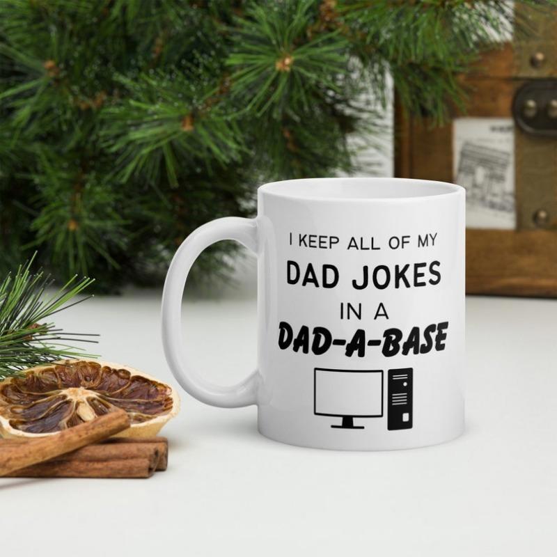 Tailorly White Ceramic 11 oz Mug - I Keep All Of My Dad Jokes In A Dad A Base Minimalist Desktop Monitor And Tower With Sleek Black Outlines Computer