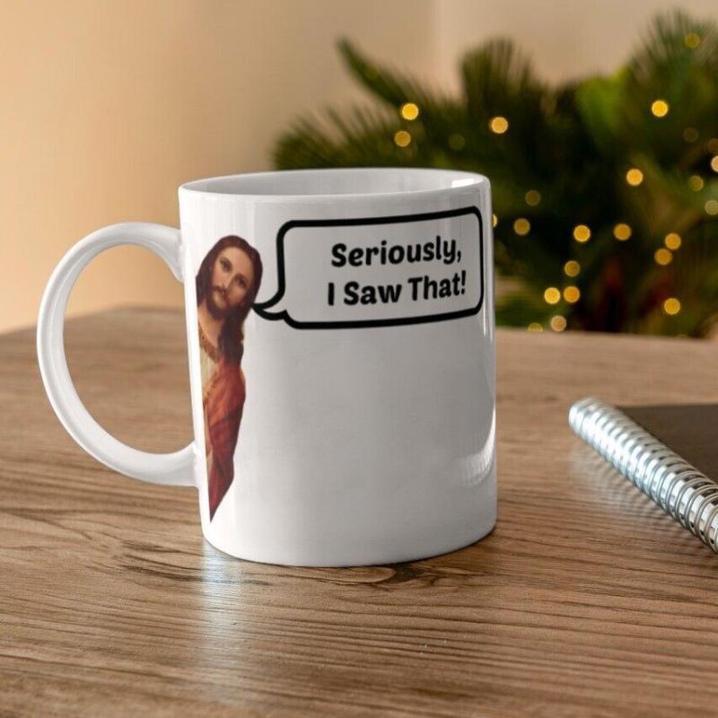 Tailorly White Ceramic 11 oz Mug - Seriously I Saw That Classic Peeking Figure With Black Speech Bubble On Smooth Ceramic Mug