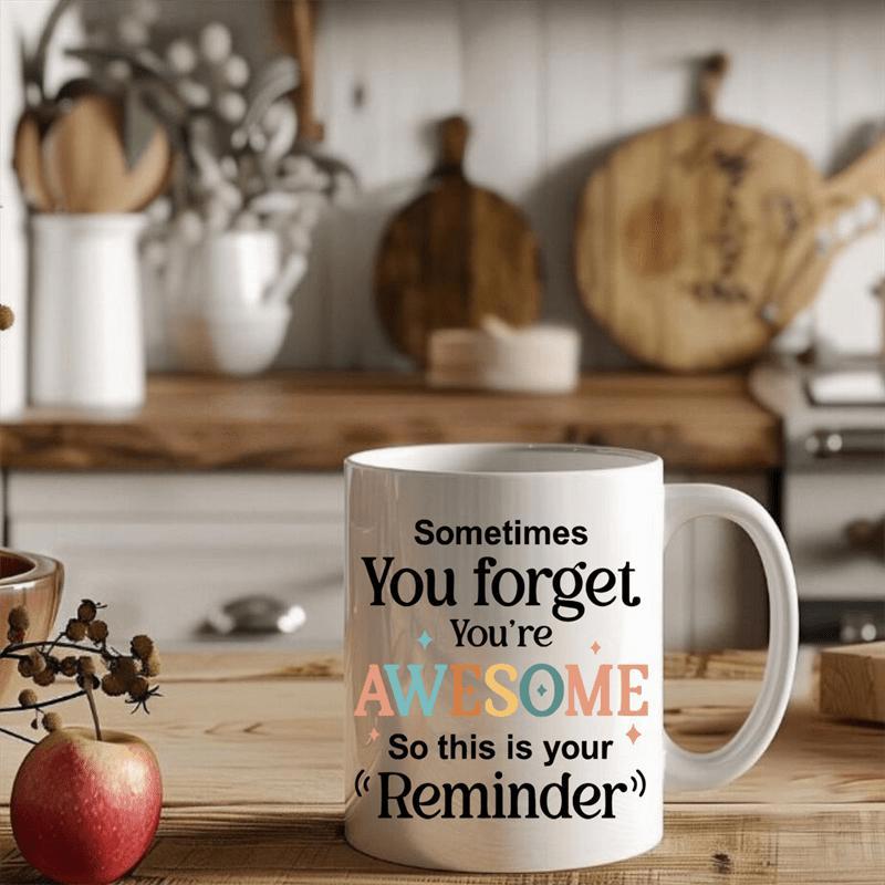 Tailorly White Ceramic 11 oz Mug - Sometimes You Forget Youre Awesome So This Is Your Reminder Colorful Retro Lettering Decorated With Minimalist Sparkling Stars